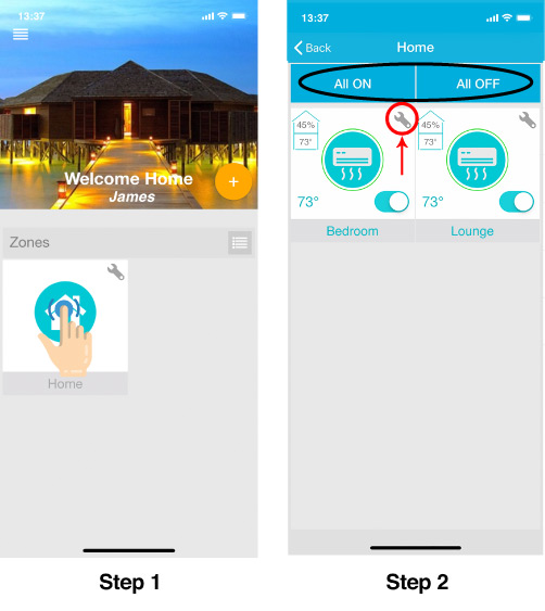 Cielo mobile app HVAC zoning system set up