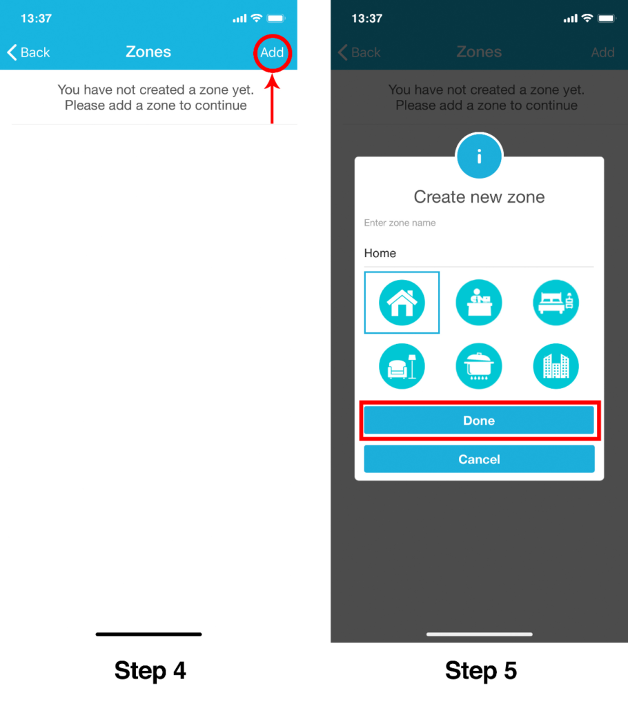Cielo Mobile app zone setup