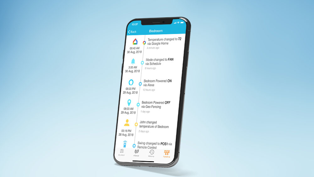 Monitor action timeline of your air conditioner when controlling air conditioner with phone