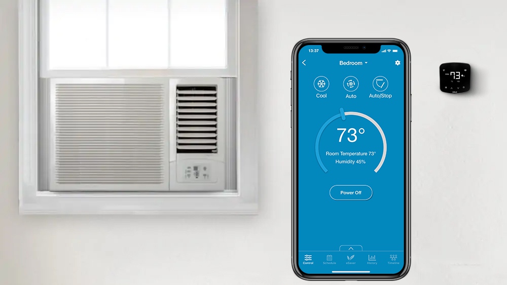 Window AC temperature settings controlled by Cielo Breez smart AC controller
