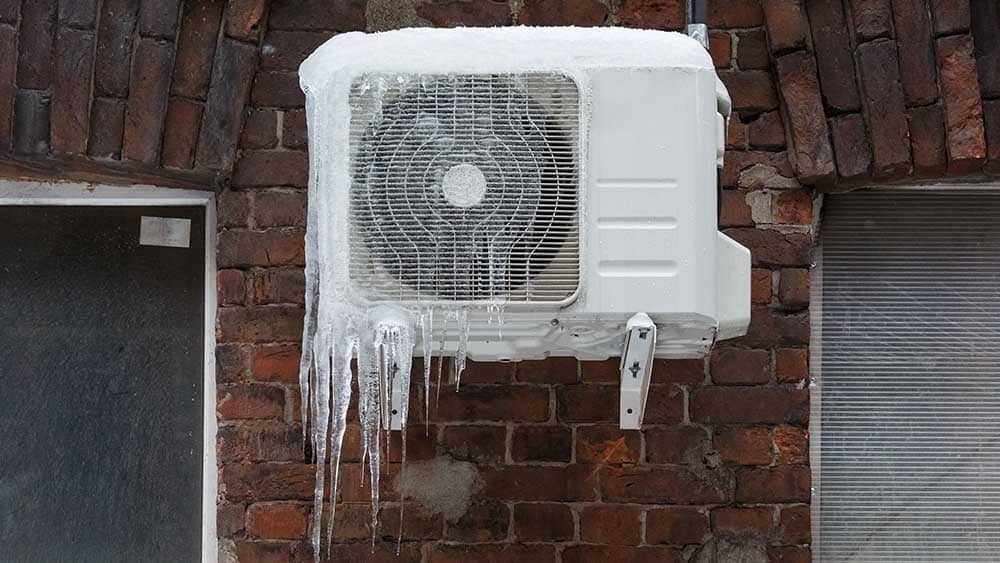 Frozen outdoor unit of an AC.