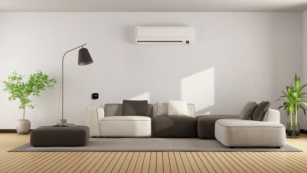 A mini-split with a smart AC controller installed in a living room 