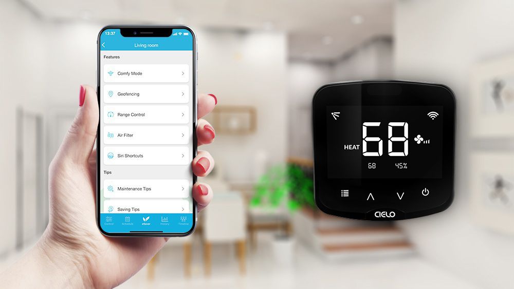 Cielo Breez mini-split thermostat along with the Cielo app